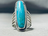 Fabulous Vintage Native American Navajo Pilot Mountain Turquoise Sterling Silver Ring-Nativo Arts
