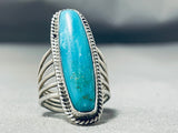 Fabulous Vintage Native American Navajo Pilot Mountain Turquoise Sterling Silver Ring-Nativo Arts