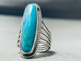 Fabulous Vintage Native American Navajo Pilot Mountain Turquoise Sterling Silver Ring-Nativo Arts