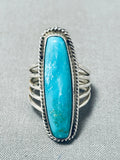 Fabulous Vintage Native American Navajo Pilot Mountain Turquoise Sterling Silver Ring-Nativo Arts