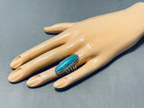 Fabulous Vintage Native American Navajo Pilot Mountain Turquoise Sterling Silver Ring-Nativo Arts