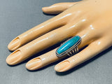 Fabulous Vintage Native American Navajo Pilot Mountain Turquoise Sterling Silver Ring-Nativo Arts