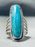 Fabulous Vintage Native American Navajo Pilot Mountain Turquoise Sterling Silver Ring-Nativo Arts