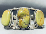 Fabulous Vintage Native American Navajo Signed 5 Green Turquoise Sterling Silver Bracelet-Nativo Arts