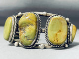 Fabulous Vintage Native American Navajo Signed 5 Green Turquoise Sterling Silver Bracelet-Nativo Arts