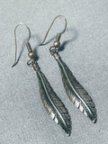 Fabulous Vintage Native American Navajo Sterling Silver Feather Earrings-Nativo Arts