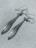 Fabulous Vintage Native American Navajo Sterling Silver Feather Earrings-Nativo Arts