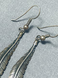 Fabulous Vintage Native American Navajo Sterling Silver Feather Earrings-Nativo Arts