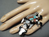 Fabulous Vintage Native American Zuni Turquoise Sterling Silver Rainbow Man Ring-Nativo Arts