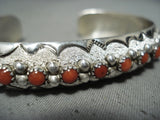 Fabulous Vintage Navajo Coral Sterling Silver Bracelet Native American Old-Nativo Arts