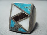 Fabulous Vintage Navajo Native American Turquoise Inlay Sterling Silver Ring Old-Nativo Arts