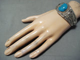 Fannie Platero Native American Navajo Turquoise Mountain Turquoise Sterling Silver Bracelet-Nativo Arts