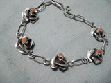 Fantastic Navajo Coral Sterling Silver Bracelet Native American-Nativo Arts