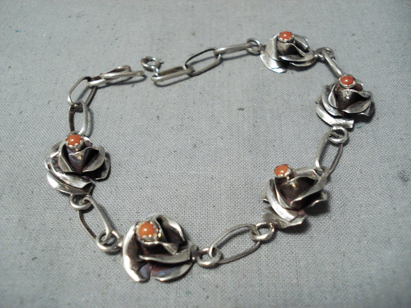 Fantastic Navajo Coral Sterling Silver Bracelet Native American-Nativo Arts