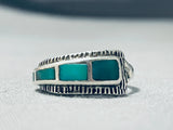 Fantastic Vintage Native American Navajo Green Turquoise Sterling Silver Ring-Nativo Arts