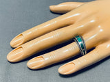 Fantastic Vintage Native American Navajo Green Turquoise Sterling Silver Ring-Nativo Arts