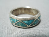 Fantastic Vintage Native American Navajo Turquoise Chip Inlay Sterling Silver Ring Old-Nativo Arts