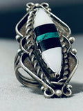 Fantastic Vintage Native American Navajo Turquoise & Mother Of Pearl Sterling Silver Ring-Nativo Arts