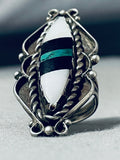 Fantastic Vintage Native American Navajo Turquoise & Mother Of Pearl Sterling Silver Ring-Nativo Arts