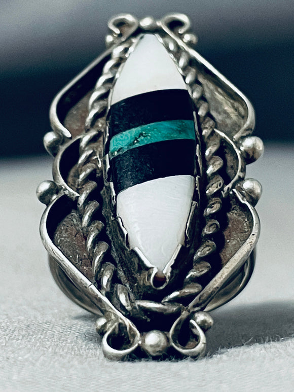 Fantastic Vintage Native American Navajo Turquoise & Mother Of Pearl Sterling Silver Ring-Nativo Arts