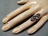 Fantastic Vintage Native American Zuni Sleeping Beauty Turquoise Coral Sterling Silver Ring Old-Nativo Arts