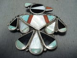 Fantastic Vintage Native American Zuni Turquoise Sterling Silver Pin/ Pendant-Nativo Arts