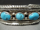 Fantastic Vintage Navajo 5 Morenci Turquoise Sterling Silver Bracelet Native American-Nativo Arts