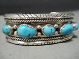 Fantastic Vintage Navajo 5 Morenci Turquoise Sterling Silver Bracelet Native American-Nativo Arts