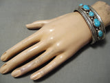 Fantastic Vintage Navajo 5 Morenci Turquoise Sterling Silver Bracelet Native American-Nativo Arts
