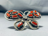 Fascinating Native American Navajo Coral Sterling Silver Butterfly Ring-Nativo Arts