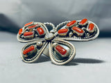 Fascinating Native American Navajo Coral Sterling Silver Butterfly Ring-Nativo Arts