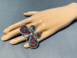 Fascinating Native American Navajo Coral Sterling Silver Butterfly Ring-Nativo Arts