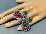 Fascinating Native American Navajo Coral Sterling Silver Butterfly Ring-Nativo Arts