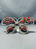 Fascinating Native American Navajo Coral Sterling Silver Butterfly Ring-Nativo Arts