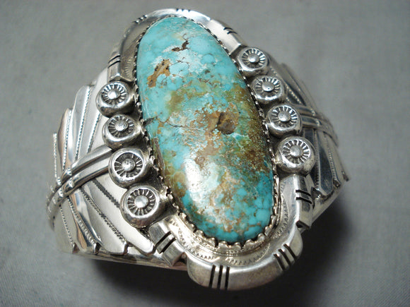 Fascinating Native American Navajo Pilot Mountain Turquoise Sterling Silver Braclet-Nativo Arts