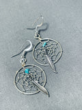 Fascinating Native American Navajo Turquoise Sterling Silver Dream Catcher Feather Earrings-Nativo Arts