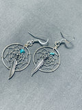 Fascinating Native American Navajo Turquoise Sterling Silver Dream Catcher Feather Earrings-Nativo Arts