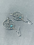 Fascinating Native American Navajo Turquoise Sterling Silver Dream Catcher Feather Earrings-Nativo Arts