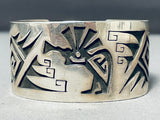 Fascinating Native American Zuni Timmy Edaakie Sterling Silver Kokopelli Large Bracelet-Nativo Arts