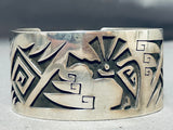 Fascinating Native American Zuni Timmy Edaakie Sterling Silver Kokopelli Large Bracelet-Nativo Arts