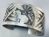 Fascinating Native American Zuni Timmy Edaakie Sterling Silver Kokopelli Large Bracelet-Nativo Arts