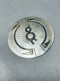 Fascinating Vintage Native American Navajo Large Round Sterling Silver Overlay Pin-Nativo Arts