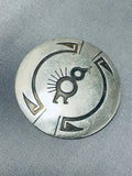 Fascinating Vintage Native American Navajo Large Round Sterling Silver Overlay Pin-Nativo Arts