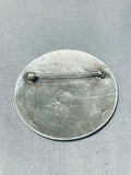 Fascinating Vintage Native American Navajo Large Round Sterling Silver Overlay Pin-Nativo Arts