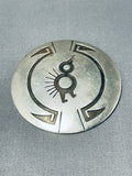 Fascinating Vintage Native American Navajo Large Round Sterling Silver Overlay Pin-Nativo Arts