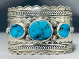 Fascinating Vintage Native American Navajo Morenci Turquoise Sterling Silver Bracelet Signed-Nativo Arts