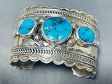 Fascinating Vintage Native American Navajo Morenci Turquoise Sterling Silver Bracelet Signed-Nativo Arts