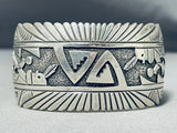 Fascinating Vintage Native American Navajo Signed Sterling Silver Kachinas Heavy Cuff-Nativo Arts