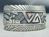 Fascinating Vintage Native American Navajo Signed Sterling Silver Kachinas Heavy Cuff-Nativo Arts