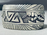 Fascinating Vintage Native American Navajo Signed Sterling Silver Kachinas Heavy Cuff-Nativo Arts